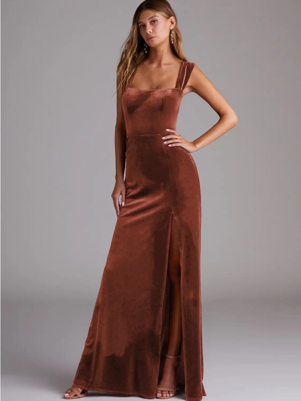 Azazie Terracotta Velvet Junia Bridesmaid Dress - NWT - Picture 4 of 8